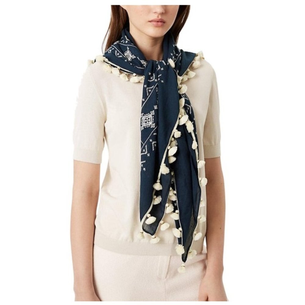 Tory Burch Women's Tassel Embroidered Geometric Scarf